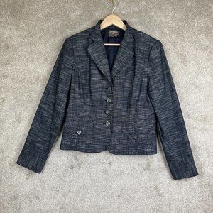 Unger Jacket Womens 12 Gray Cotton Blend Long Sleeve Button Lined Blazer- 8072